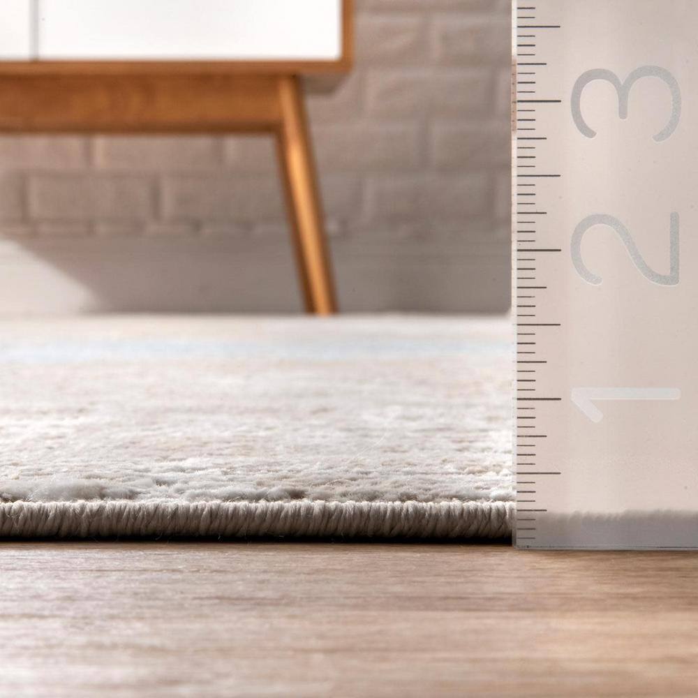 Cyn Beige and Gray Abstract Square Synthetic Area Rug