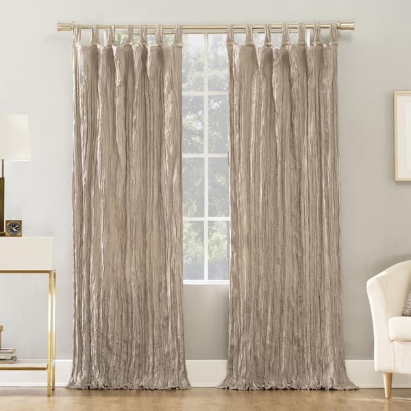 Odelia Distressed Velvet Stone Polyester 50 in. W x 95 in. L Tab Top Light Filtering Curtain (Single Panel)