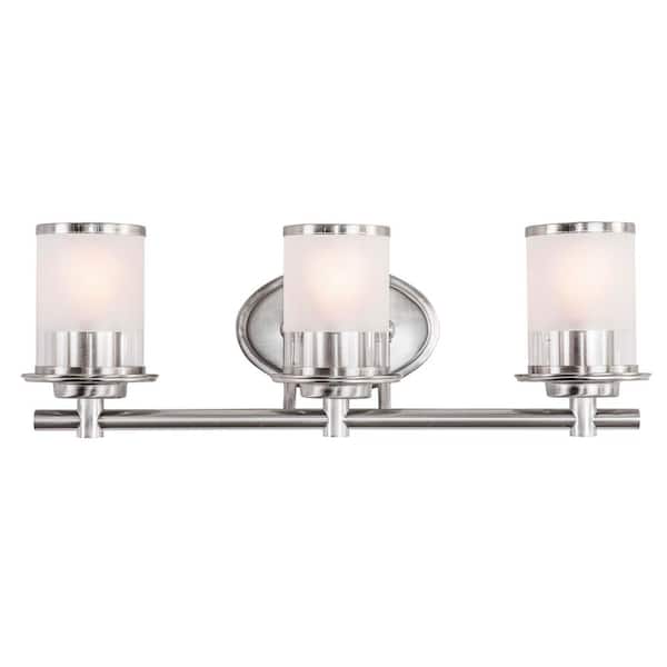 Essence 23.25 in. 3-Light Satin Platinum Transitional Vanity Light with Frosted and Clear Edge Glass Shades
