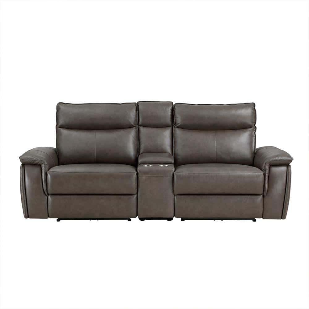 Verkin 93.5 in. W Dark Brown Leather Power Double Reclining 2-Seater Lovese