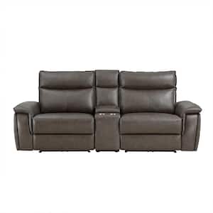 Verkin 93.5 in. W Dark Brown Leather Power Double Reclining 2-Seater Loveseat with Center Console and Power Headrests