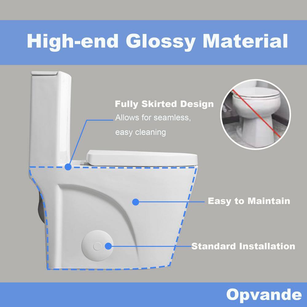 Glossy White Ceramic Dual Flush Elongated One-Piece Toilet