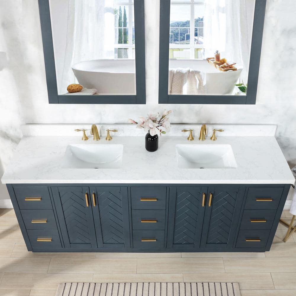 Gazsi 84" Charcoal Blue Wood Vanity with Composite Stone Top