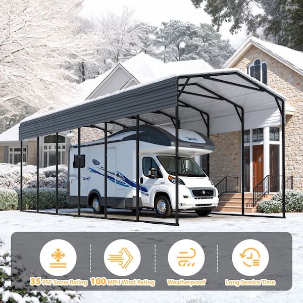 14 ft. W x 30 ft. D Metal Carport for RV Car Canopy and Shelter in Gray