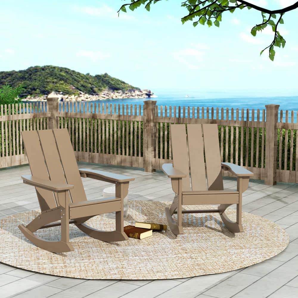 Shoreside Weatherwood Brown Plastic Modern Adirondack Outdoor Rocking Chair (Set of 2) price history on PriceWatchPro