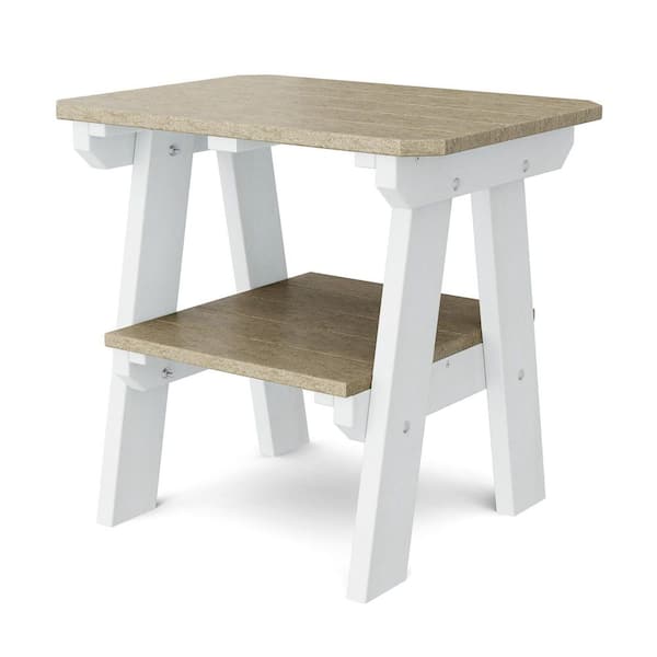Heritage Weathered Wood and White HDPE Plastic Outdoor Side Table