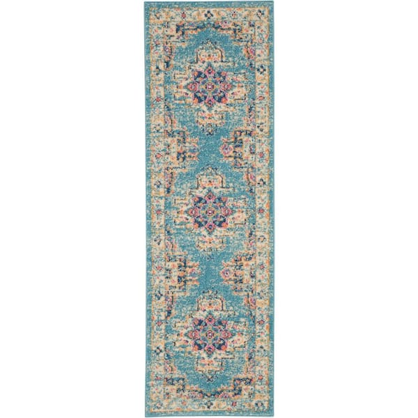 Nourison Passion Light Blue 2 ft. x 6 ft. Persian Modern Transitional Kitchen Runner Area Rug