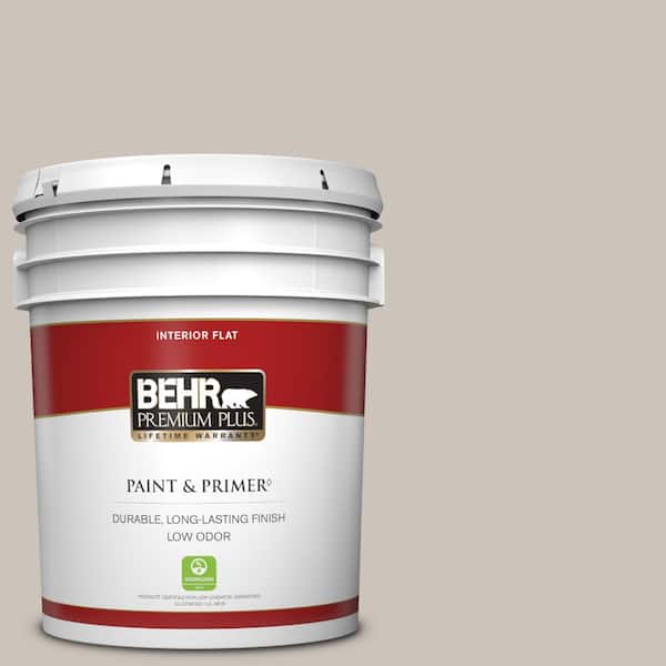 BEHR PREMIUM PLUS 5 gal. #N200-2 Doeskin Gray Flat Low Odor Interior Paint & Primer