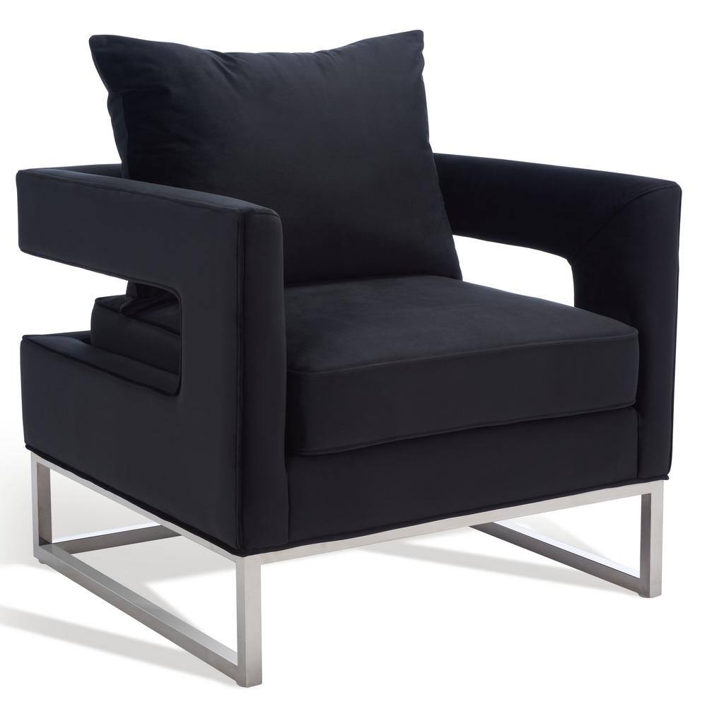 Olivya Black Velvet and Wood Contemporary Accent Chair