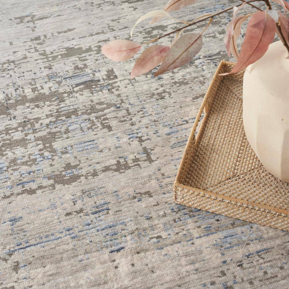 Blue and Gray Abstract 8' x 10' Stain-Resistant Synthetic Rug