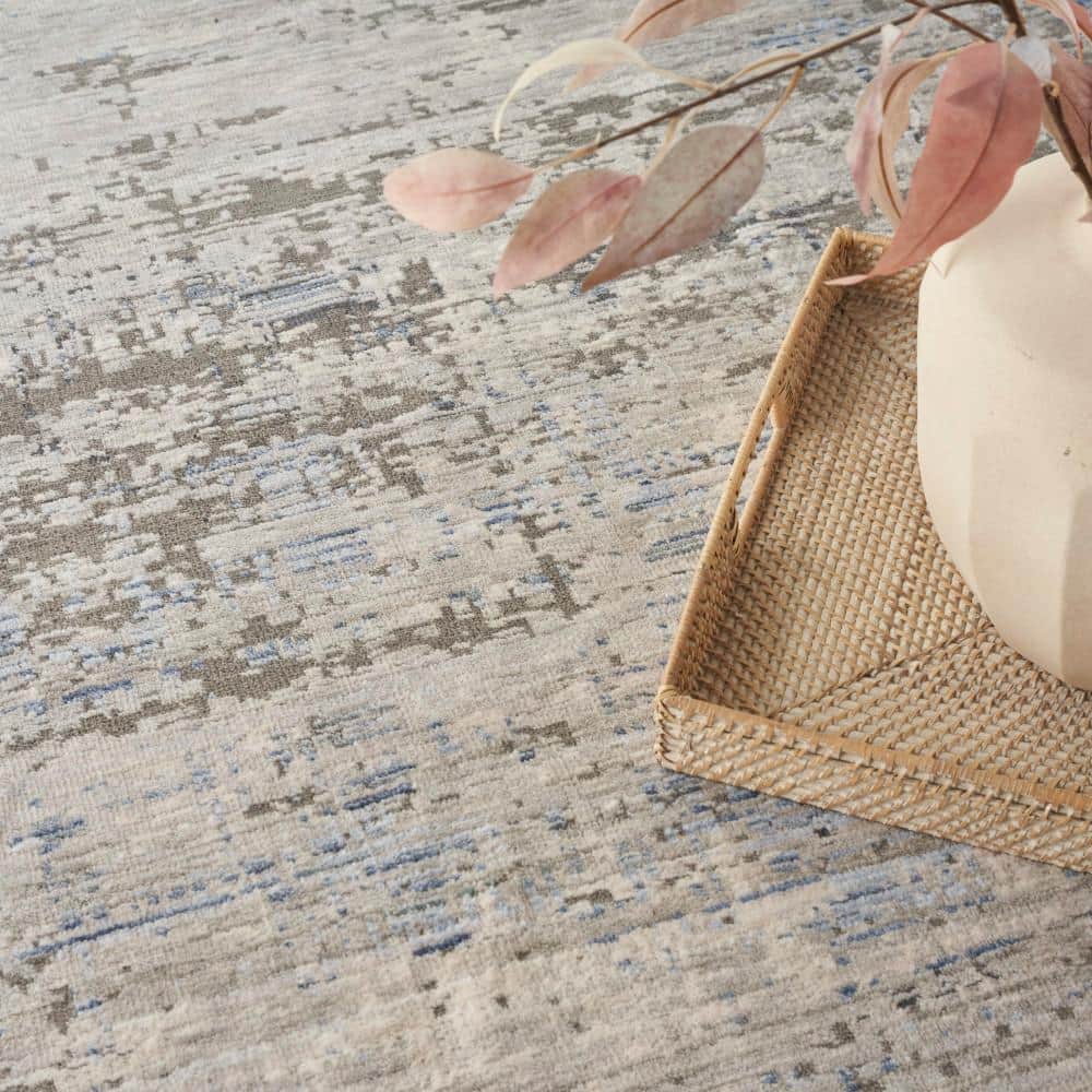 Blue and Gray Abstract 8' x 10' Stain-Resistant Synthetic Rug