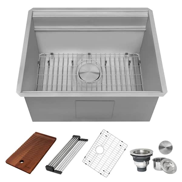 Ruvati Alto 23 in. x 19 in. x 13 in. 16 Gallons Undermount Laundry/Utility Sink in Stainless Steel with Washboard