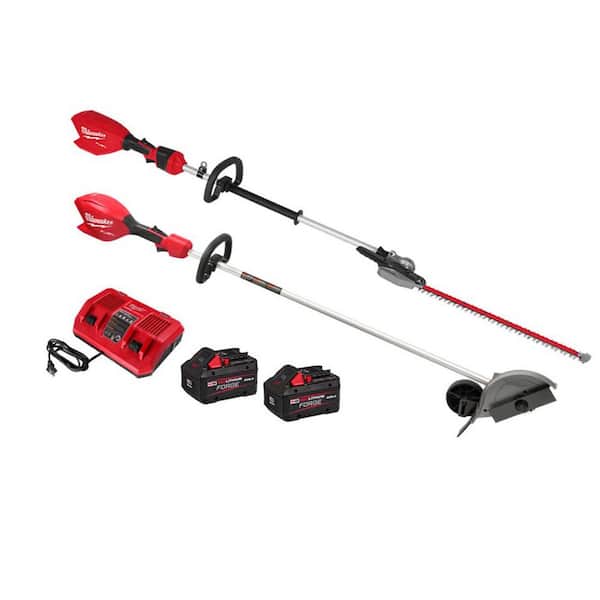 M18 FUEL 18V Pole Articulating Hedge Trimmer w/ 8 in. Straight Shaft Edger, (2) 8.0 Ah FORGE Battery, Dual Rapid Charger