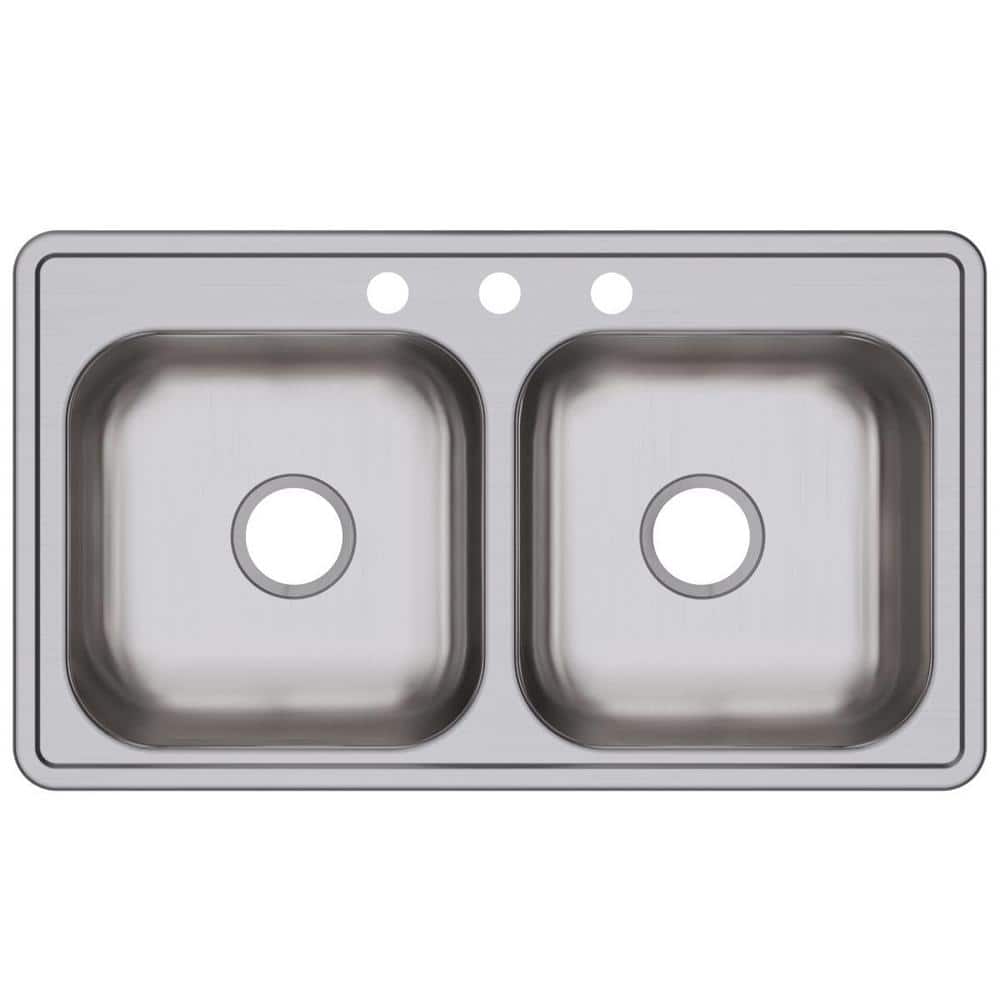 Elkay 33" Satin Stainless Steel Double Bowl Drop-In Sink
