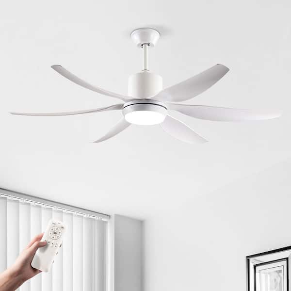 56 in. White 6 ABS Blades Downrod Ceiling Fan with LED Light and Remote Included