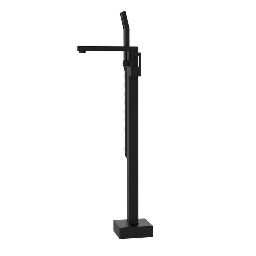 Matte Black Stainless Steel Freestanding Tub Filler with Hand Shower