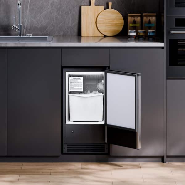 Under counter Built-In Ice Maker 25 lbs. /Day Black Ice Maker Machine 17. 13 in. W with Full Size Cubes Stainless Steel