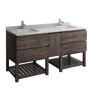 Formosa 72 in. Modern Double Vanity with Open Bottom in Warm Gray with Quartz Stone Vanity Top in White with White Basin