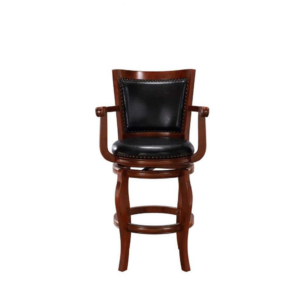 Cherry Wood and Leather Swivel Bar Stool, 44.5" Height
