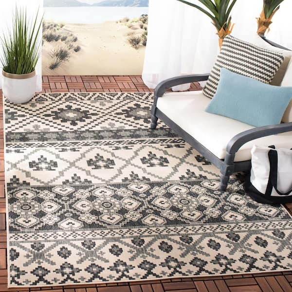 Veranda Beige/Gray 2 ft. x 4 ft. Tribal Aztec Indoor/Outdoor Area Rug