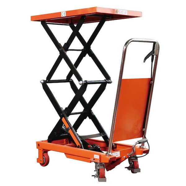 330 lbs. Hydraulic Double Scissors Lift Table 43.3 in. Lift with 27.6 x 17.7 x 1.4 in. Work Support Platform Orange