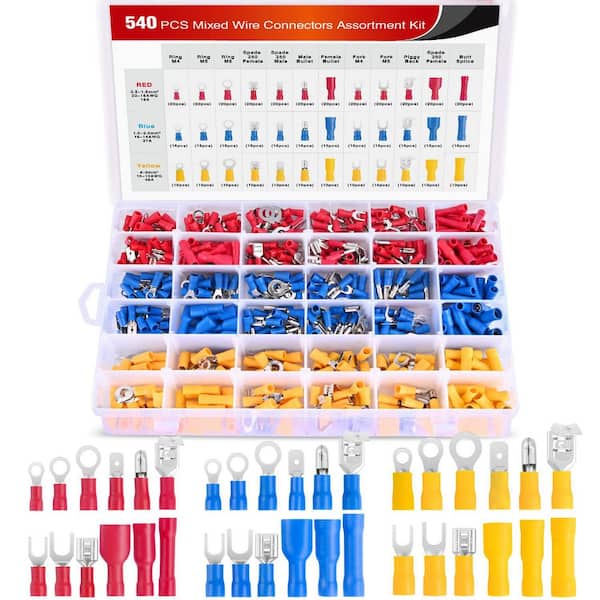 540-Piece Mixed Quick Disconnect Electrical Insulated Butt Bullet Spade Fork Ring Solderless Crimp Terminals