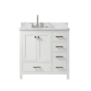 Monte 36in.W X22in.DX35.4 in.H Bathroom Vanity in White with Marble Stone Vanity Top in White with Single White Sink