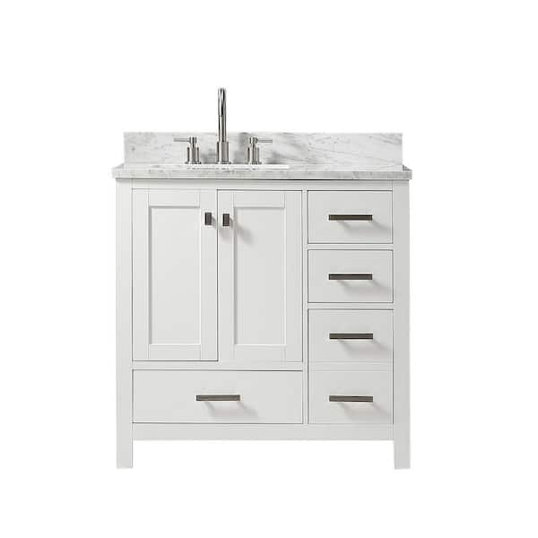 SUPREME WOOD Monte 36in.W X22in.DX35.4 in.H Bathroom Vanity in White with Marble Stone Vanity Top in White with Single White Sink