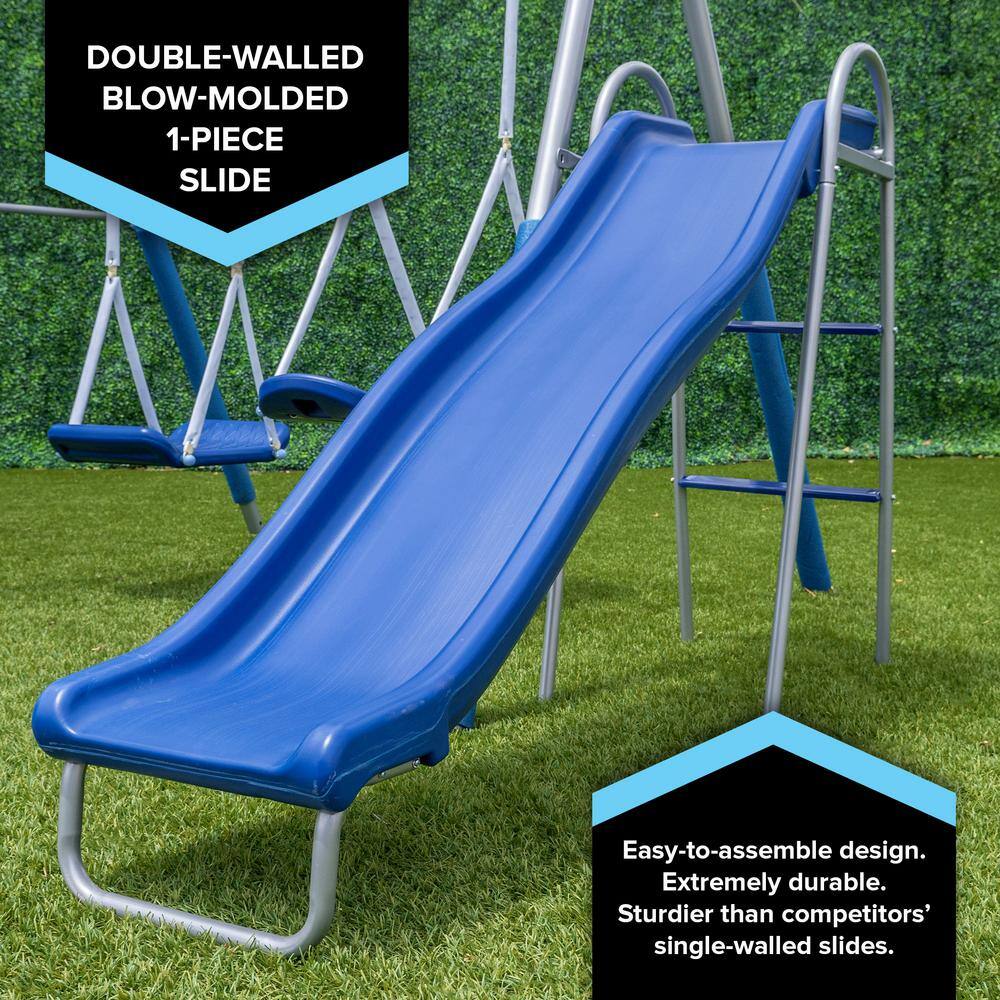Super Surfer Gray and Blue Metal Swing Set with Slide