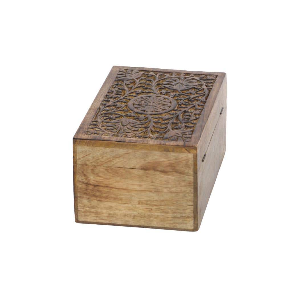 Rustic Mango Wood Floral Carved Lidded Box Set