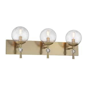 Populuxe 28 in. 3-Light Oxidized Aged Brass Vanity Light with Clear Volcanic Glass Shades