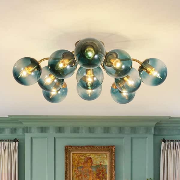 HUOKU Ceder 11-Light 30.7 in. W Pure Brass Semi-Flush Mount with