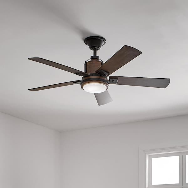 Colerne 52 in. Indoor Distressed Black Downrod Mount Ceiling Fan with Integrated LED with Wall Control Included
