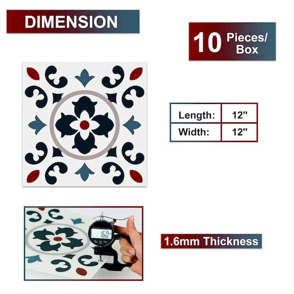 12 in. x 12 in. Vinyl Peel and Stick Backsplash, Wall Tile for Kitchen and Bathroom, Multi-Colored (10 sq. ft./10-Pack)