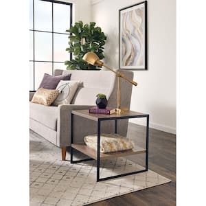 Mixed Material Storage Furniture 18.9 in W x 18.8 in. D Gray End Table with Decorative Shelf