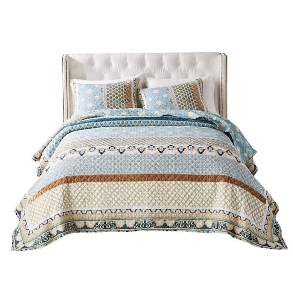Benjara Ello Blue, White and Yellow Cotton Standard Sham (Set of 2)