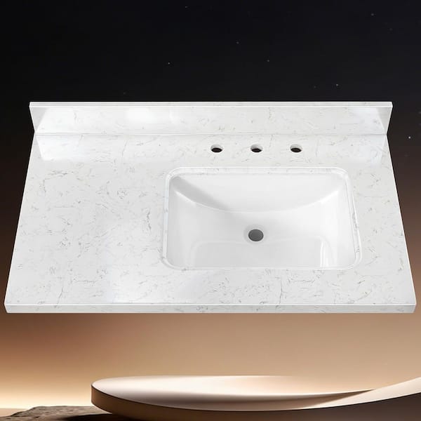 Zeafive CTK 36 in. W x 22 in. D Engineered Stone White Rectangular