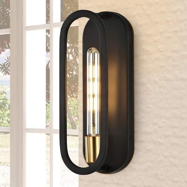 JONATHAN Y Emilia 4.75 in. 1-Light Black/Brass Gold Bohemian Farmhouse Iron LED Sconce