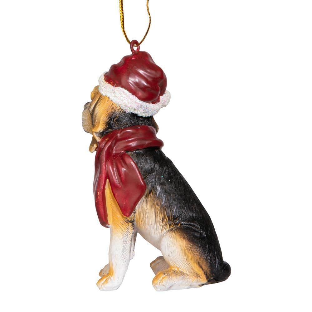 Festive Beagle Dog Ornament with Santa Hat and Scarf