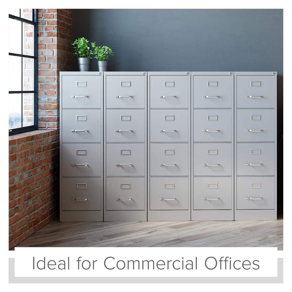 Light Gray Metal 4-Drawer Lockable Vertical File Cabinet