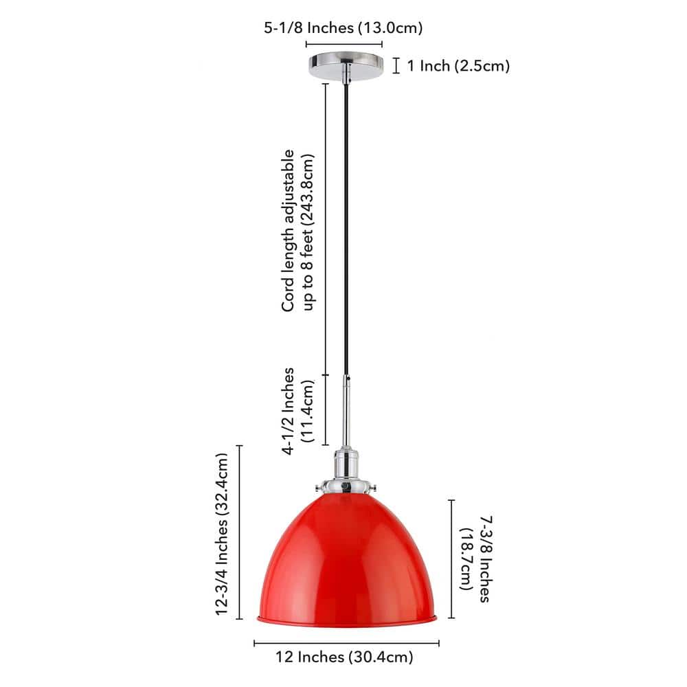 Modern Poppy Red 12" Polished Nickel Bowl Pendant Light