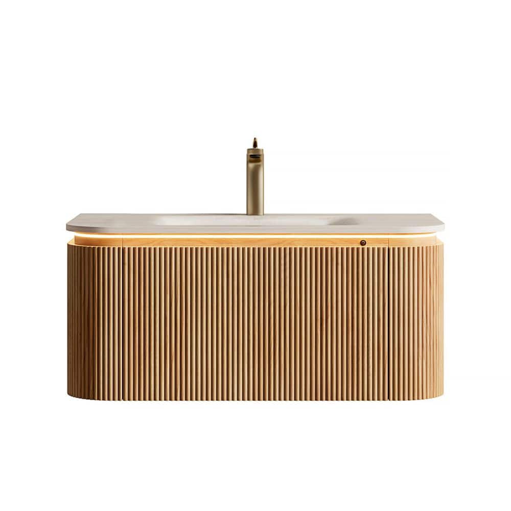 35.83 in.W x 18.9 in. D x 15.43 in.H Single Sink Floating Bath Vanity in Natural Woodgrain with Beige Sintered Stone Top price history on PriceWatchPro