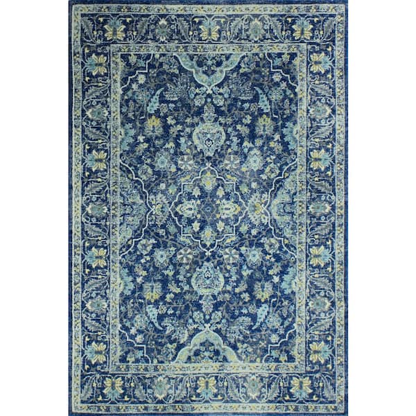 BASHIAN Everek Dk. Blue 4 ft. x 6 ft. (3'6" x 5'6") Floral Transitional Accent Rug