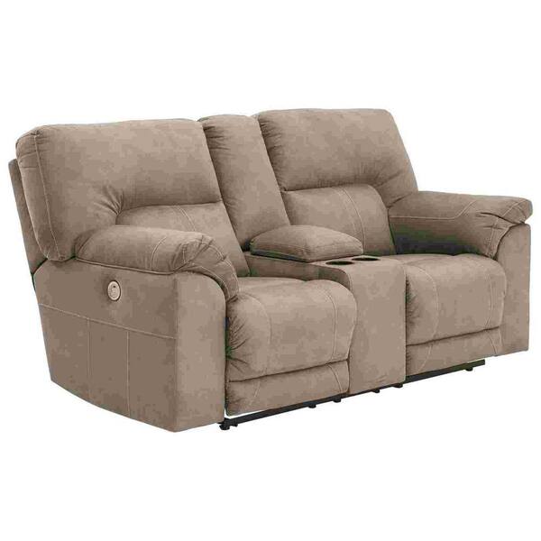 Benjara Chocolate Padded Fabric Manual Recliner Sofa with Wooden Frame