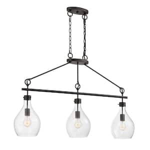 Pulaski 42 in. W x 26.25 in. H 3-Light Oiled Bronze Linear Chandelier with Clear Glass Shades