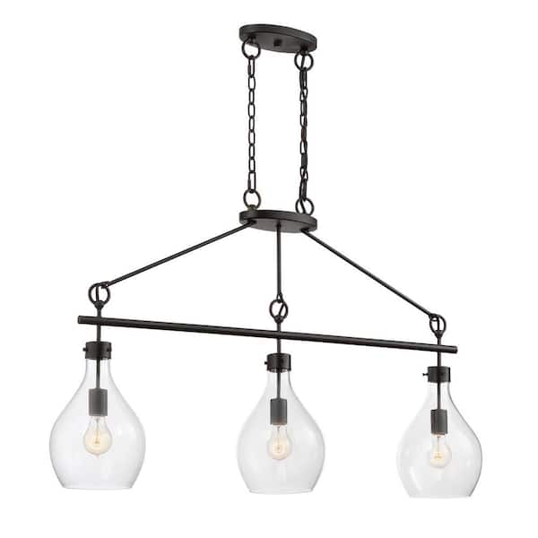 Savoy House Pulaski 42 in. W x 26.25 in. H 3-Light Oiled Bronze Linear Chandelier with Clear Glass Shades