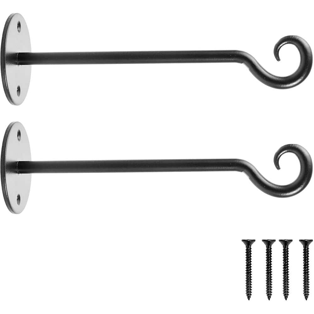 Black Iron Wall Mount Plant Hook Set for Outdoor Decor