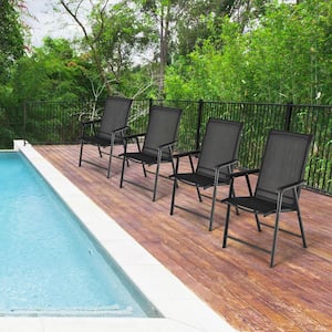 4-Pieces Black Folding Metal Outdoor Dining Chair Portable Camping Armrest Garden