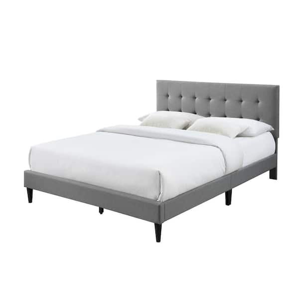 Westwood Stone Silver Upholstered Queen Platform Bed with Tufted Rectangle Headboard