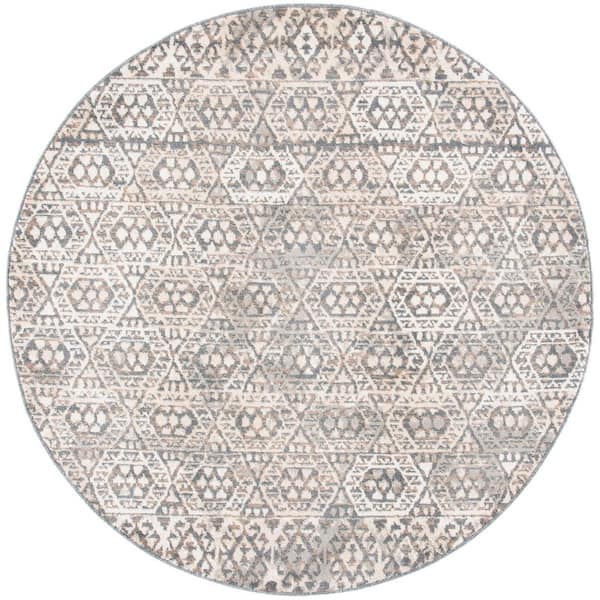 Pyramid 7 ft. x 7 ft. Ivory/Charcoal Geometric Ornate Round Area Rug